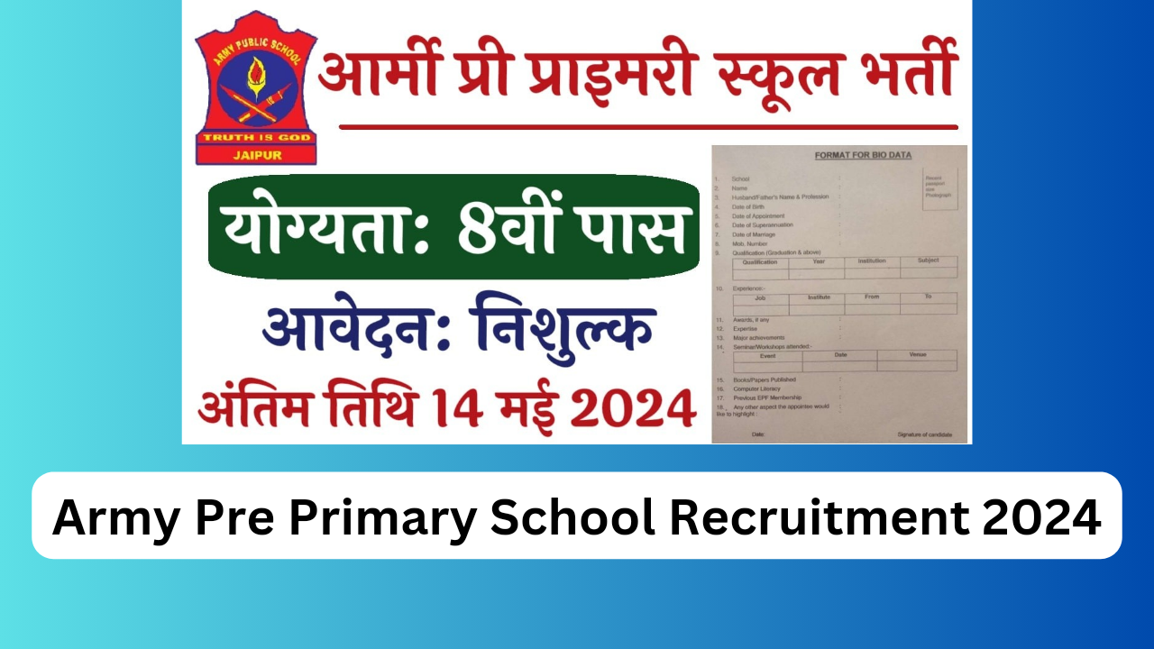 Army Pre Primary School Recruitment 2024